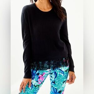 Lilly Pulitzer Black Marguerite Sweater Fringe Hem Small